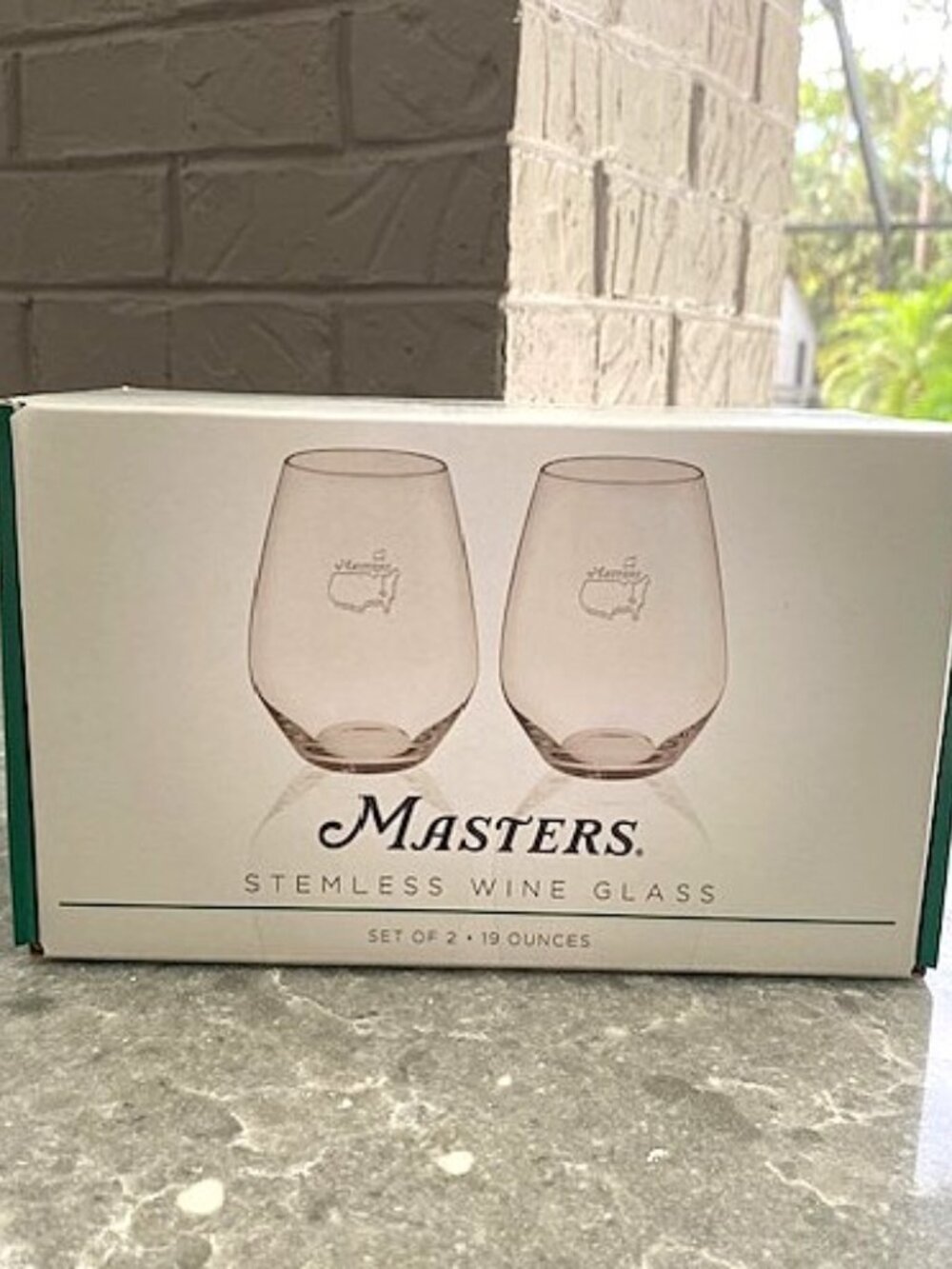 Masters 2026 Stemless Wine Glass Set of Two Clear Glass Etched Masters Logo New